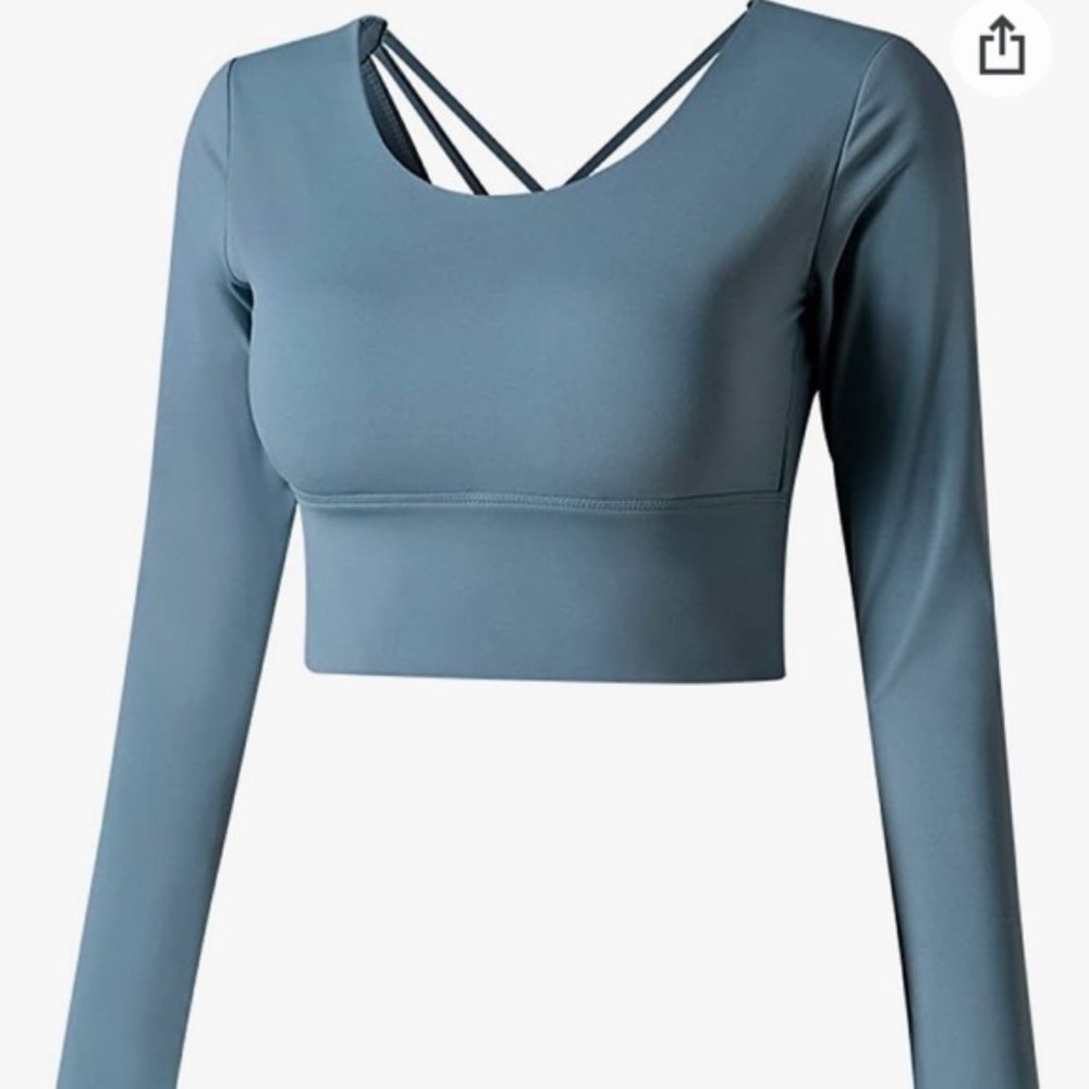 Astoria Seamless Sculpt Sleeved Crop - Blue size S Like New
